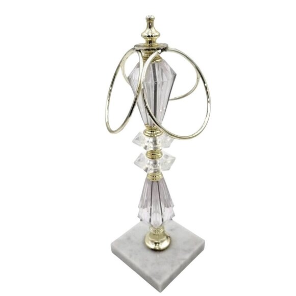 Lucite & Marble 3-Ring Towel Holder With Gold Accents Elegant Bathroom Accessory - Picture 3 of 8